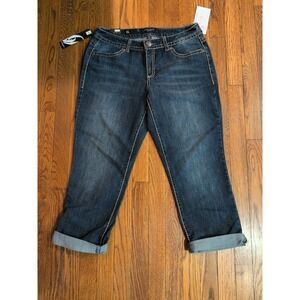 NWT Nine West Mid Rise Cuffed Capri Cropped Blue Denim Jeans Sz 6 / 28 Dark Wash